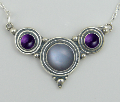 Sterling Silver Necklace Grey Moonstone And Amethyst